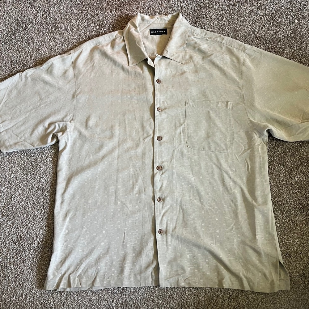 Baracuta Silk Camp Button Up Short Sleeve Collared Casual Top Shirt Size XL 0094